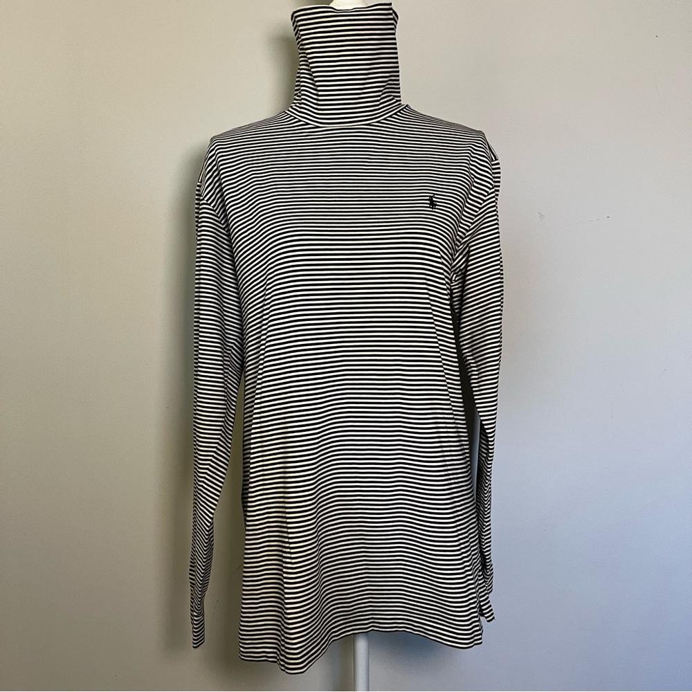 Ralph Lauren Black and White Striped Turtleneck Preppy Classic Minimalist sz Med